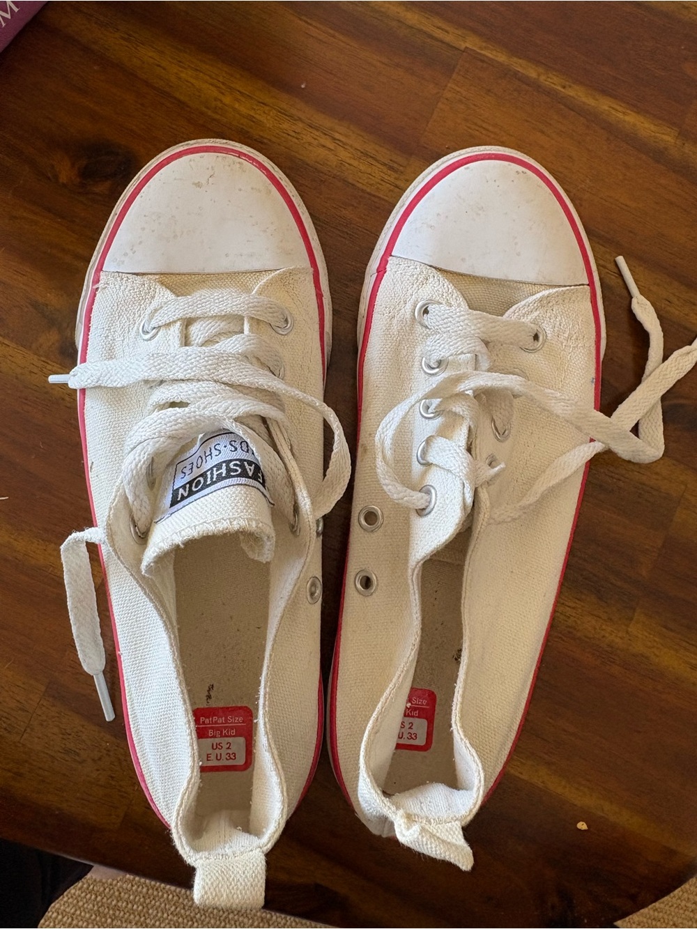 PatPat White Canvas Sneakers with Pink Trim